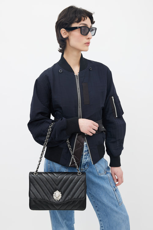 2010 Black Chevron Leather Leo Flap Bag