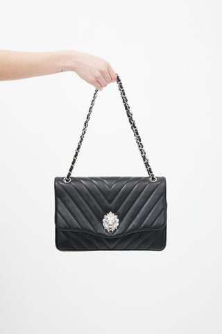 2010 Black Chevron Leather Leo Flap Bag