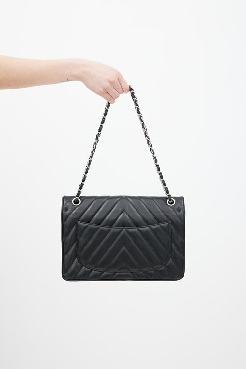 2010 Black Chevron Leather Leo Flap Bag