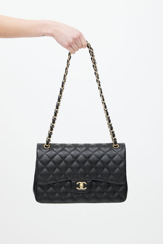 Chanel 2010s Black Quilted Leather Classic Flap Jumbo Shoulder Bag