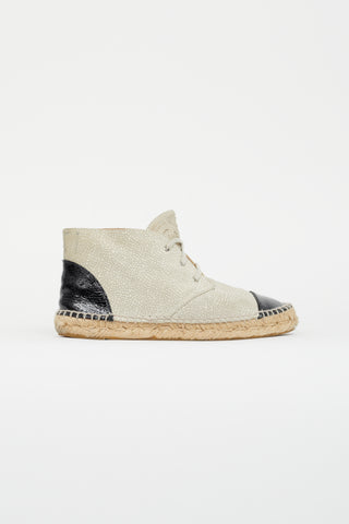 Chanel Beige Crackle Leather Hi Top Espadrille