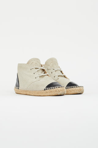 Chanel Beige Crackle Leather Hi Top Espadrille