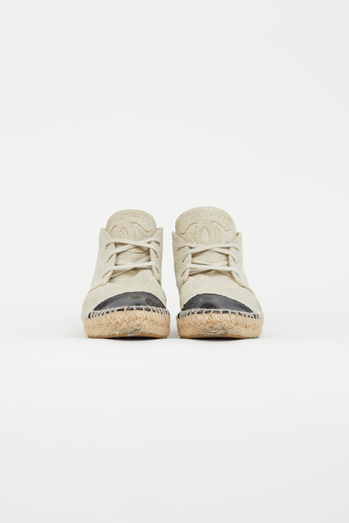 Chanel Beige Crackle Leather Hi Top Espadrille