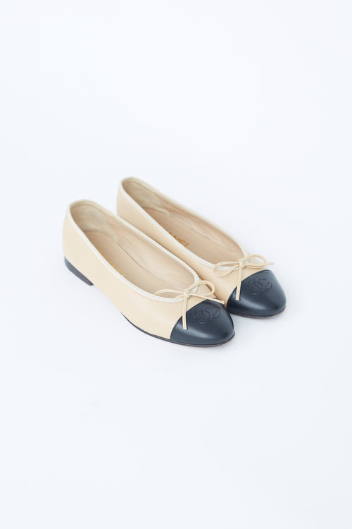 Chanel Beige 
Black Toe Cap Ballet Flat