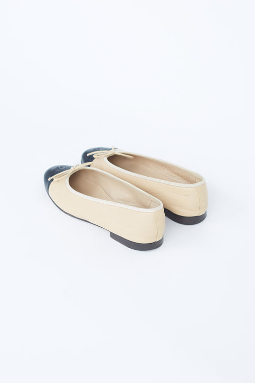 Chanel Beige 
Black Toe Cap Ballet Flat