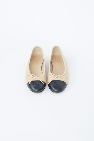 Chanel Beige 
Black Toe Cap Ballet Flat