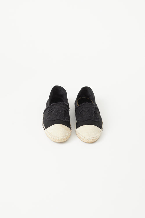 Chanel Black 
Beige Espadrille CC Logo Flat