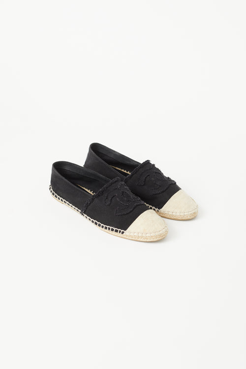 Chanel Black 
Beige Espadrille CC Logo Flat