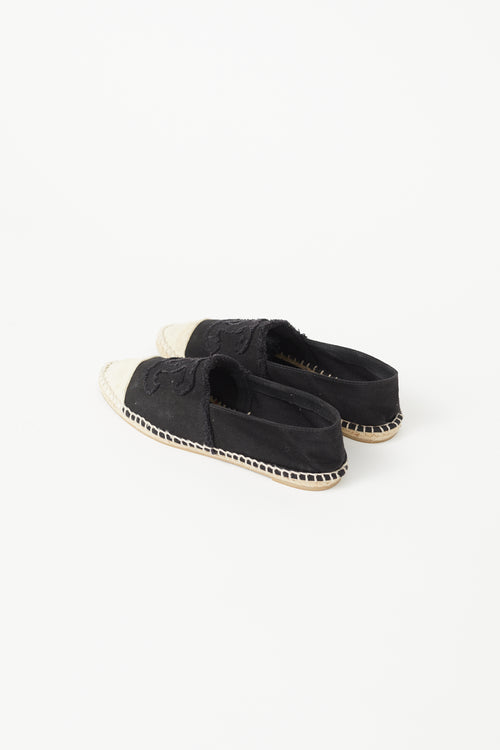 Chanel Black 
Beige Espadrille CC Logo Flat