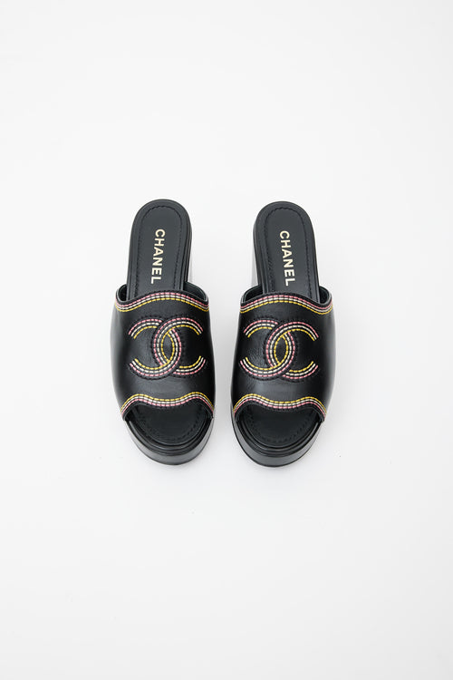 Chanel Black Embroidered Platform Sandal