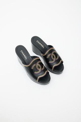 Chanel Black Embroidered Platform Sandal