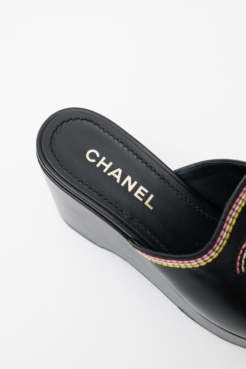 Chanel Black Embroidered Platform Sandal