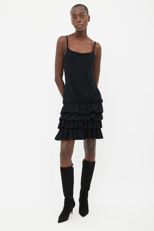 Chanel Black Knit Tiered Ruffle Sleeveless Dress