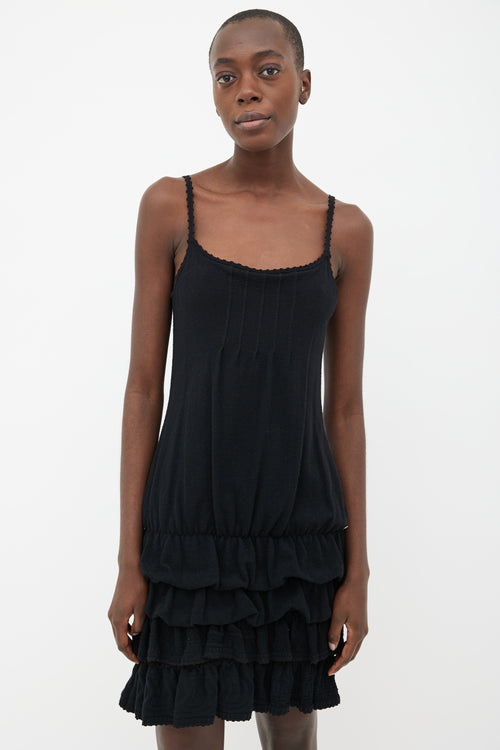 Chanel Black Knit Tiered Ruffle Sleeveless Dress