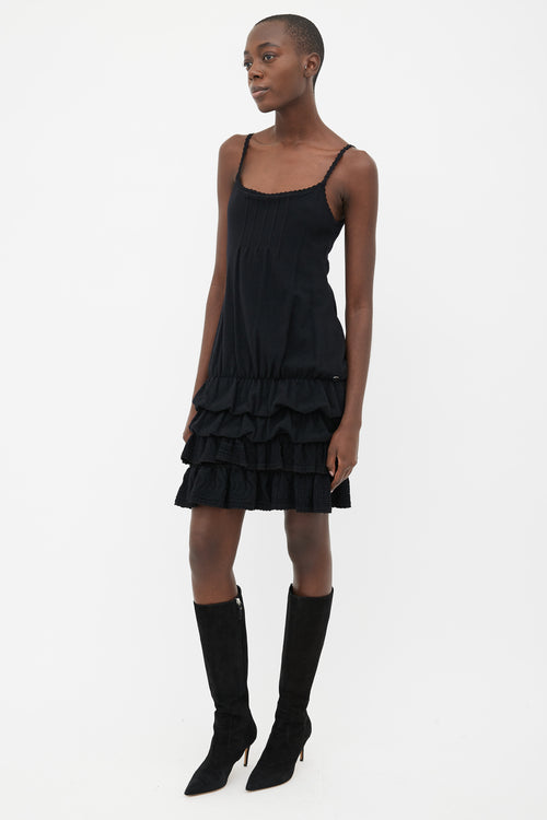 Chanel Black Knit Tiered Ruffle Sleeveless Dress