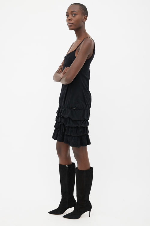 Chanel Black Knit Tiered Ruffle Sleeveless Dress