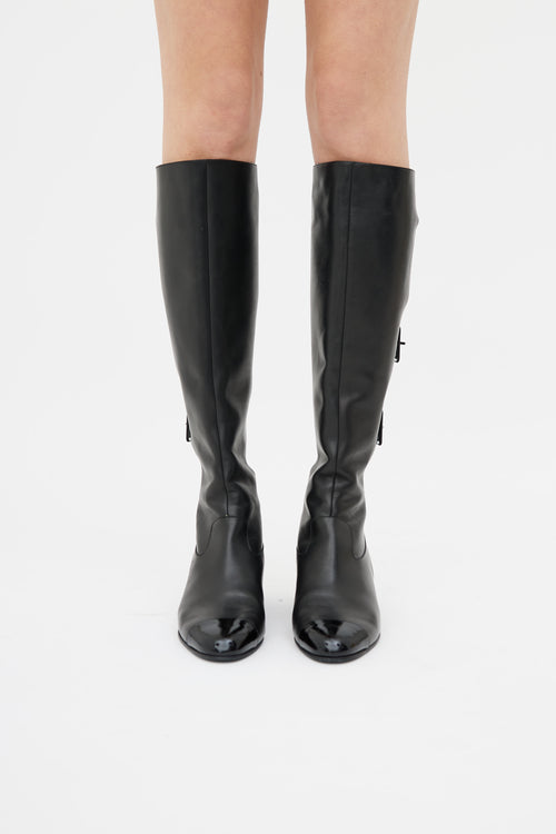 Chanel Black Leather Gladiator Buckle Knee High Boot