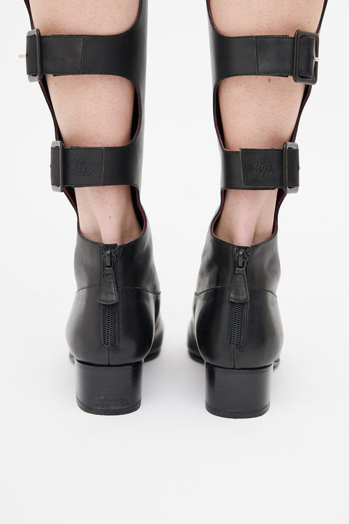 Chanel Black Leather Gladiator Buckle Knee High Boot