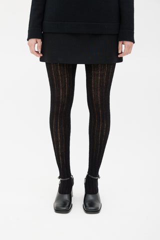 Chanel Black Loose Ribbed Knit Tights