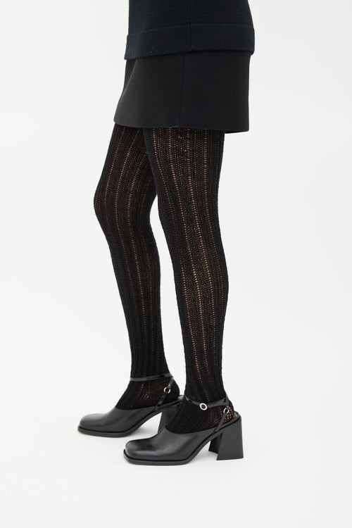 Chanel Black Loose Ribbed Knit Tights