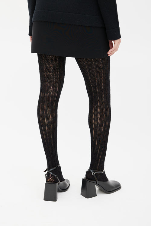 Chanel Black Loose Ribbed Knit Tights