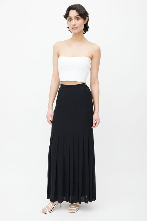 Chanel Black 
Gold-Tone Button Pleated Vintage Skirt