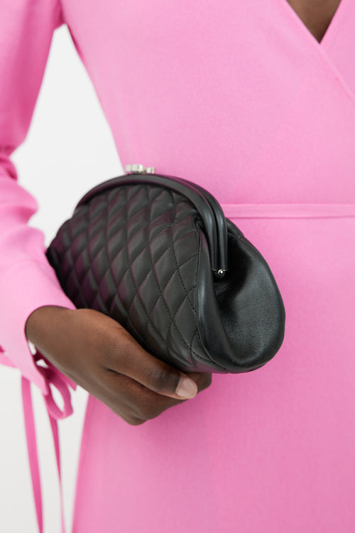 Chanel Black Quilted CC Logo Clasp Leather Clutch