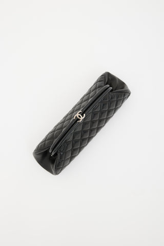 Chanel Black Quilted CC Logo Clasp Leather Clutch