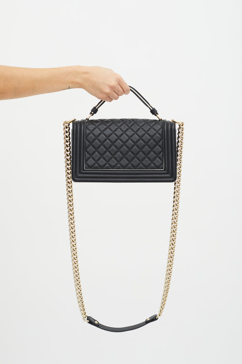 Chanel Black Quilted Leather White Trim Boy Bag