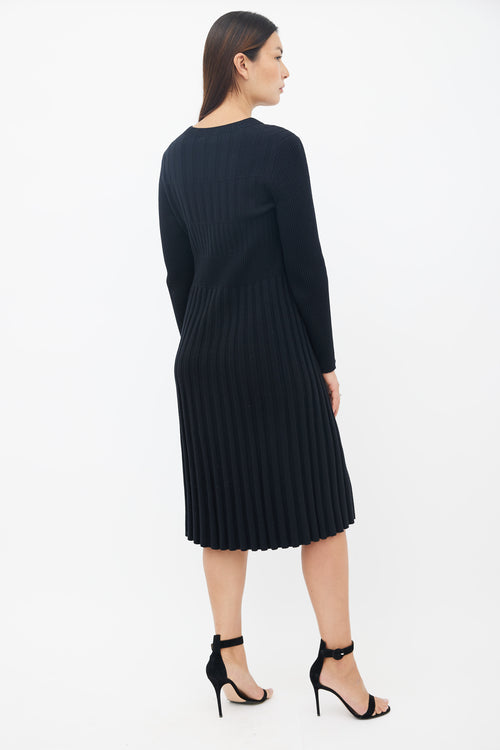 Chanel Black Ribbed Long Sleeve Wool Dress