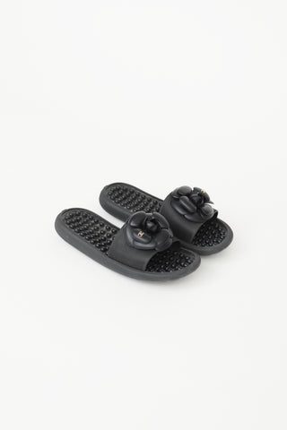 Chanel Black Rubber Camellia Sandal