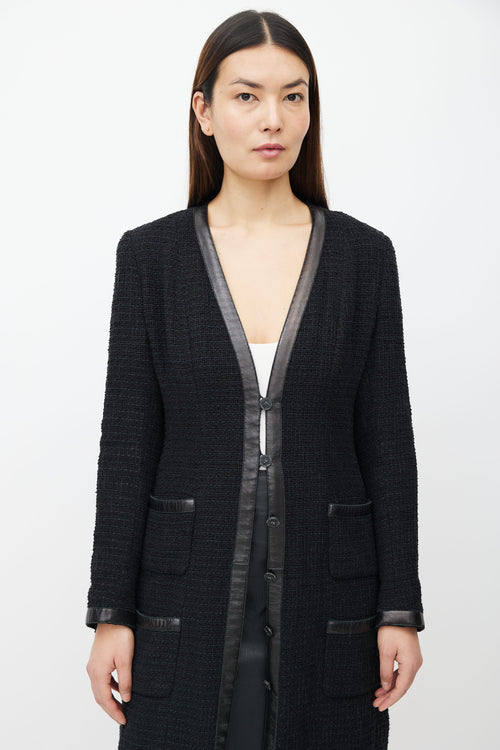 Chanel FW04 Black Tweed 
Leather Trim Jacket