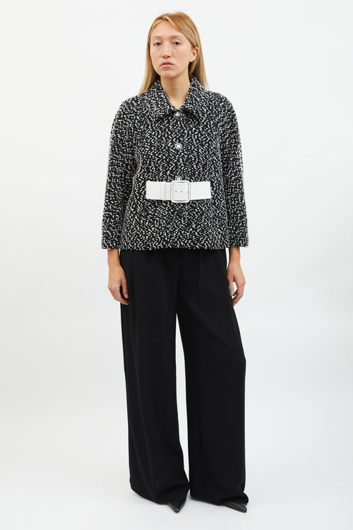 Chanel SS 2022 Black 
White Bouclé Belted Cropped Jacket