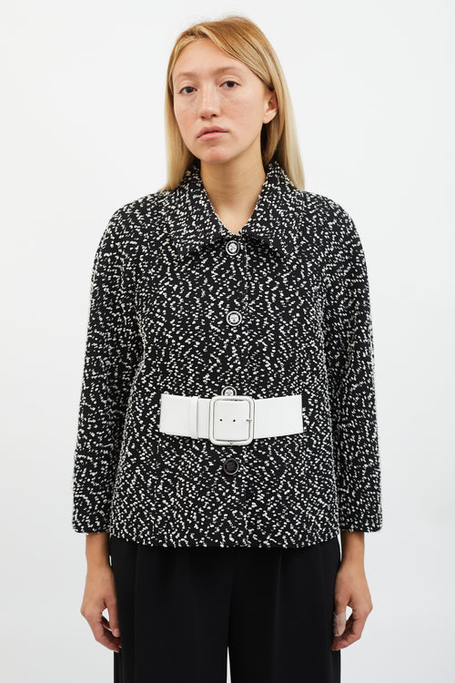 Chanel SS 2022 Black 
White Bouclé Belted Cropped Jacket