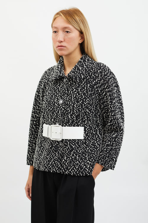 Chanel SS 2022 Black 
White Bouclé Belted Cropped Jacket