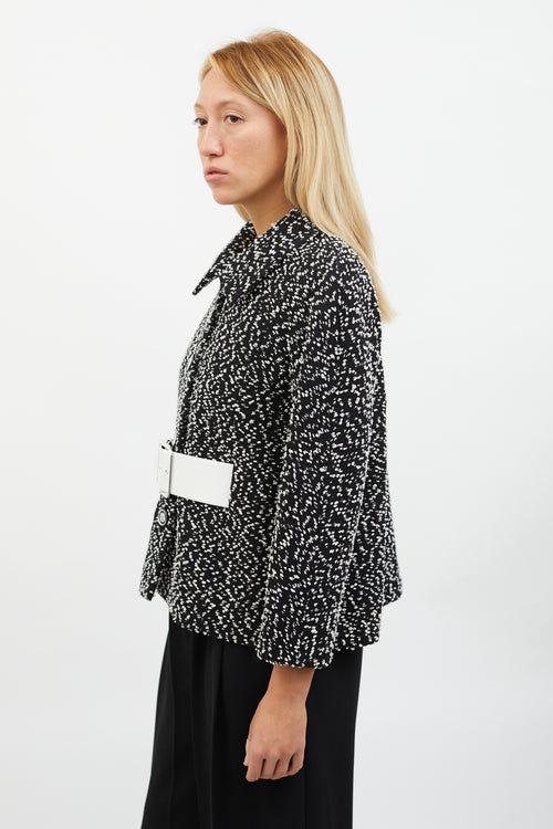 Chanel SS 2022 Black 
White Bouclé Belted Cropped Jacket