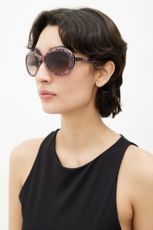 Chanel Black 
Grey Print Rectangular 5219 Sunglasses