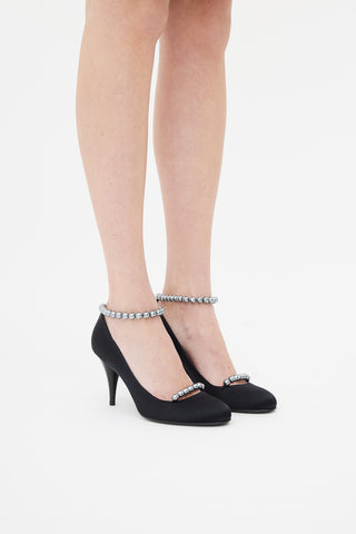 Chanel Black 2005 Spring Satin Beaded Strap Pump