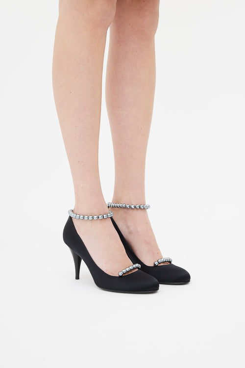 Chanel Black 2005 Spring Satin Beaded Strap Pump