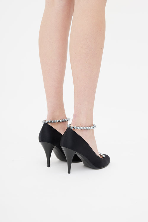 Chanel Black 2005 Spring Satin Beaded Strap Pump