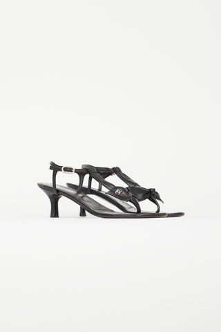 Chanel Black Leather Bow Heeled Sandal