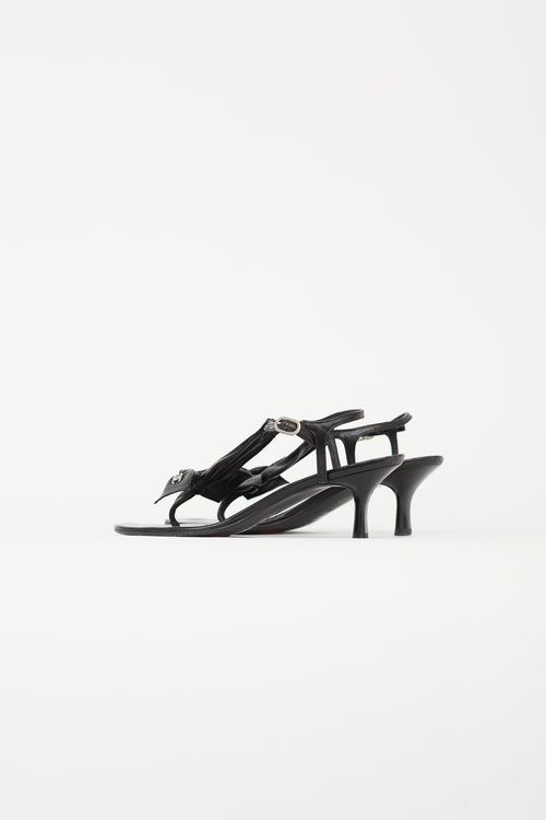 Chanel Black Leather Bow Heeled Sandal