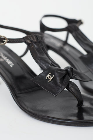 Chanel Black Leather Bow Heeled Sandal