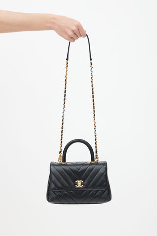 Chanel Black Leather Chevron Small Coco Handle Bag