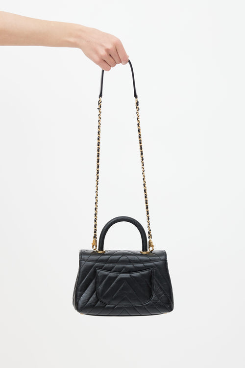 Chanel Black Leather Chevron Small Coco Handle Bag