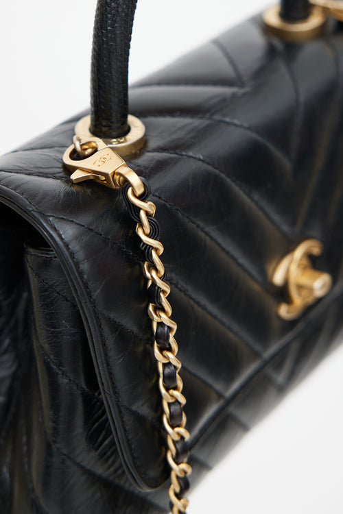 Chanel Black Leather Chevron Small Coco Handle Bag