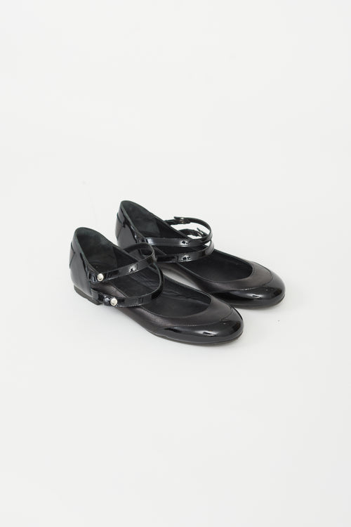 Chanel Black Leather Double Strap Mary Jane Flat