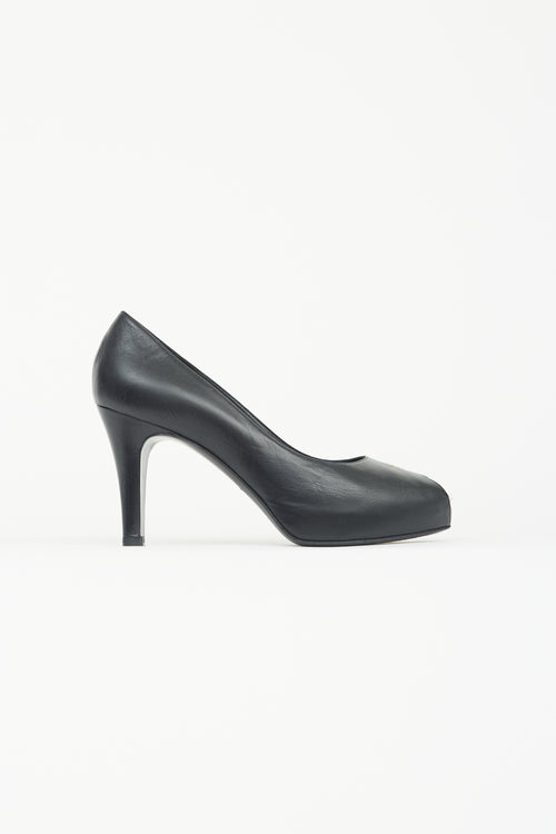 Chanel Black Leather Peep Toe Heel