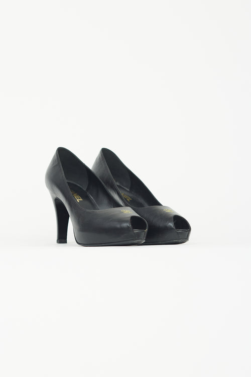 Chanel Black Leather Peep Toe Heel