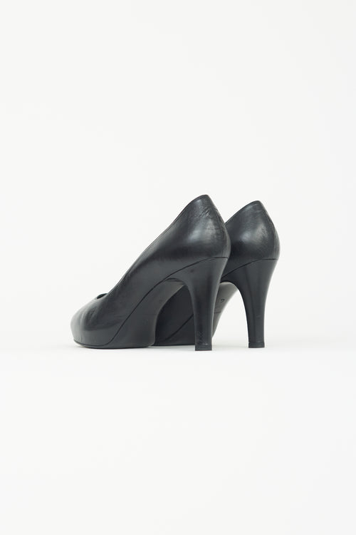 Chanel Black Leather Peep Toe Heel